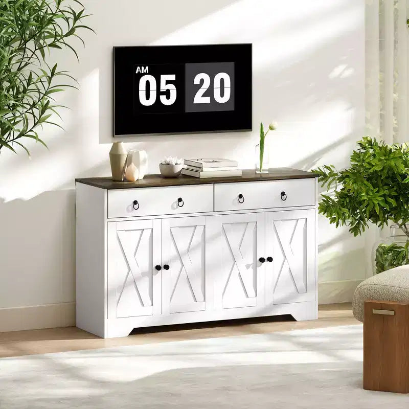 HOMCOM Madia Credenza, Mobile Buffet in Stile Rustico con 2 Cassetti e Ante Scorrevoli, Tavolo Buffet con Scaffali Regolabili
