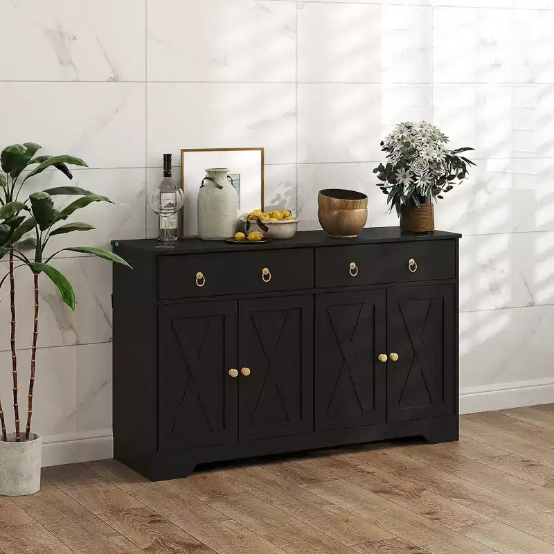 HOMCOM Madia Credenza, Mobile Buffet in Stile Rustico con 2 Cassetti e Ante Scorrevoli, Tavolo Buffet con Scaffali Regolabili