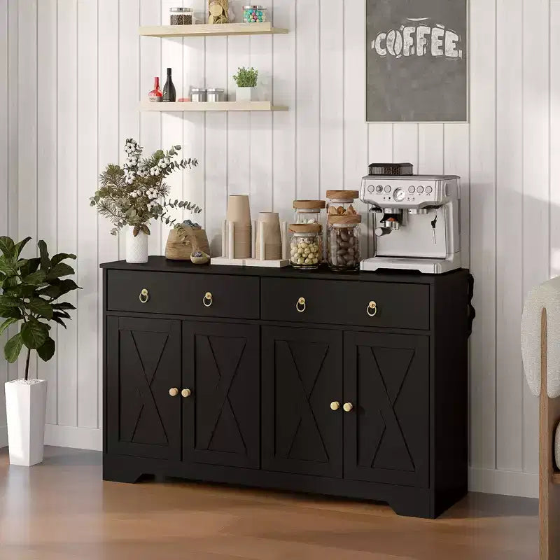 HOMCOM Madia Credenza, Mobile Buffet in Stile Rustico con 2 Cassetti e Ante Scorrevoli, Tavolo Buffet con Scaffali Regolabili