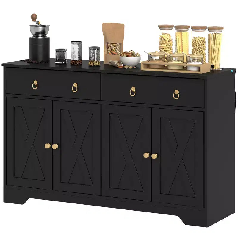 HOMCOM Madia Credenza, Mobile Buffet in Stile Rustico con 2 Cassetti e Ante Scorrevoli, Tavolo Buffet con Scaffali Regolabili