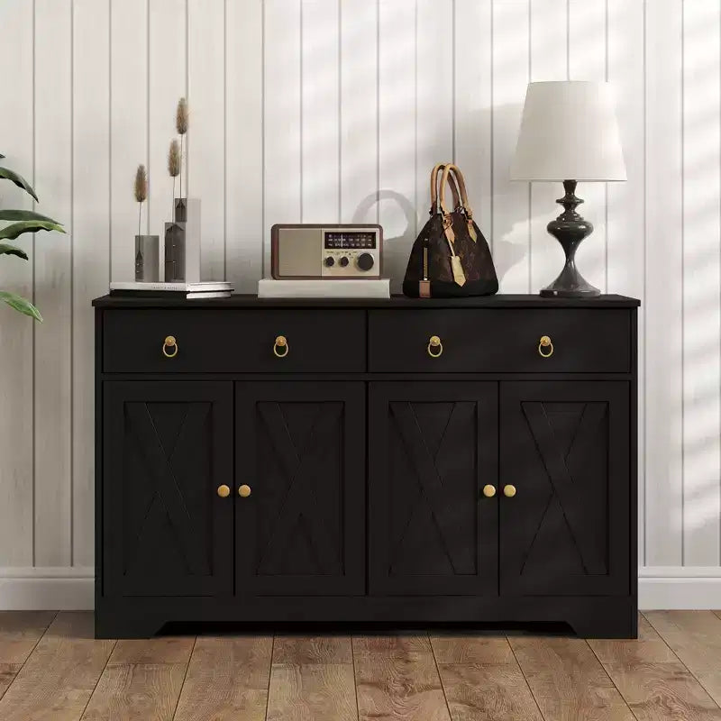 HOMCOM Madia Credenza, Mobile Buffet in Stile Rustico con 2 Cassetti e Ante Scorrevoli, Tavolo Buffet con Scaffali Regolabili