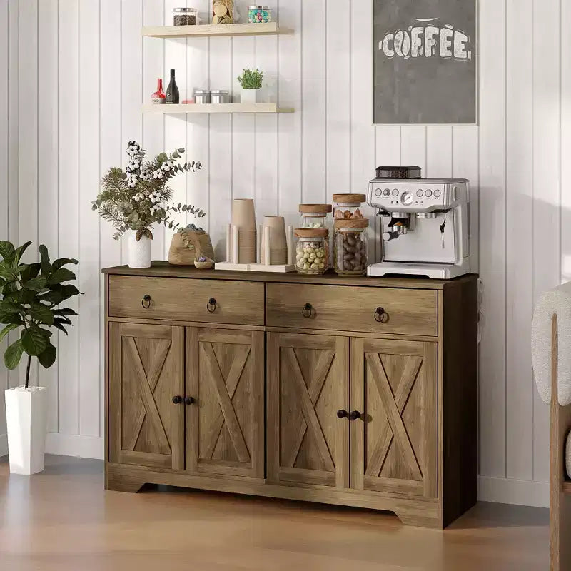 HOMCOM Madia Credenza, Mobile Buffet in Stile Rustico con 2 Cassetti e Ante Scorrevoli, Tavolo Buffet con Scaffali Regolabili