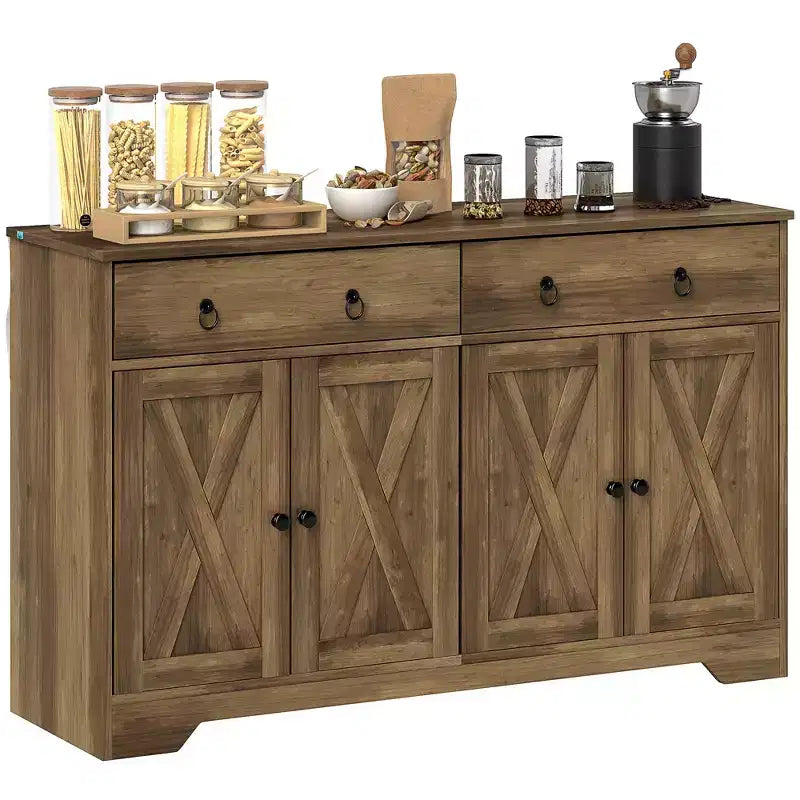 HOMCOM Madia Credenza, Mobile Buffet in Stile Rustico con 2 Cassetti e Ante Scorrevoli, Tavolo Buffet con Scaffali Regolabili