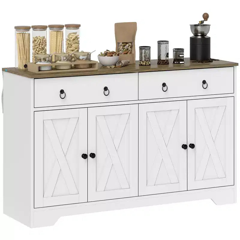 HOMCOM Madia Credenza, Mobile Buffet in Stile Rustico con 2 Cassetti e Ante Scorrevoli, Tavolo Buffet con Scaffali Regolabili