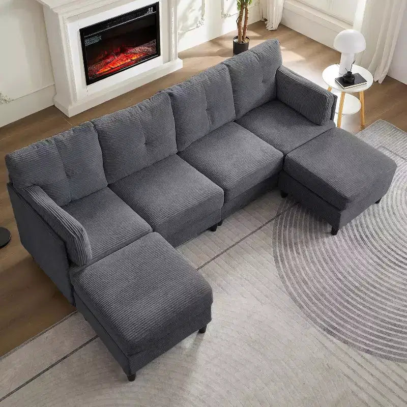 Divano Componibile a U Mjkone 89 con 2 Pouf, Divano a 6 Posti