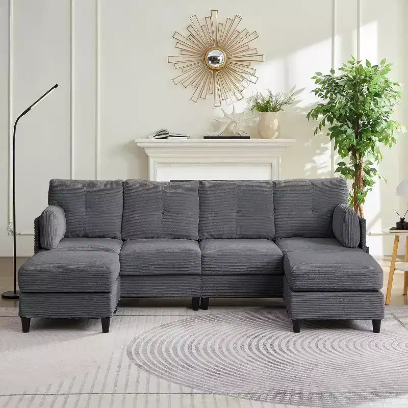 Divano Componibile a U Mjkone 89 con 2 Pouf, Divano a 6 Posti