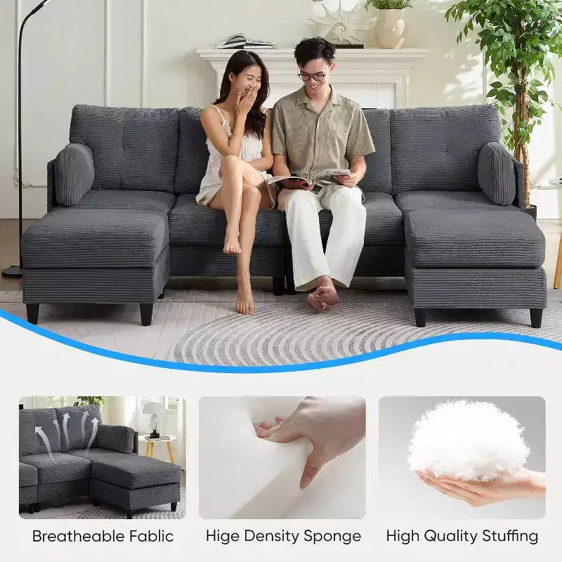 Divano Componibile a U Mjkone 89 con 2 Pouf, Divano a 6 Posti