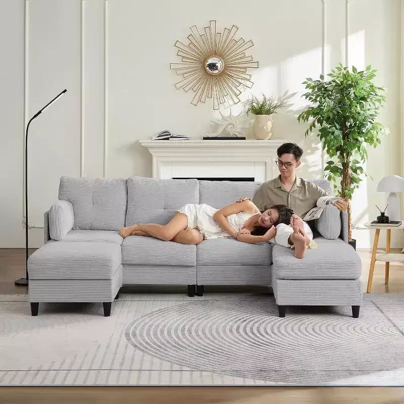 Divano Componibile a U Mjkone 89 con 2 Pouf, Divano a 6 Posti