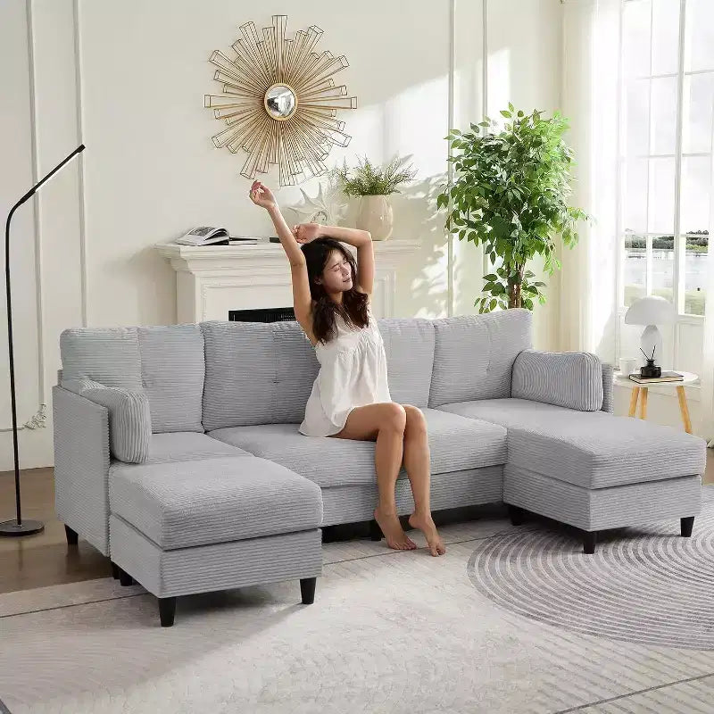 Divano Componibile a U Mjkone 89 con 2 Pouf, Divano a 6 Posti