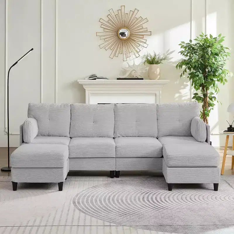 Divano Componibile a U Mjkone 89 con 2 Pouf, Divano a 6 Posti