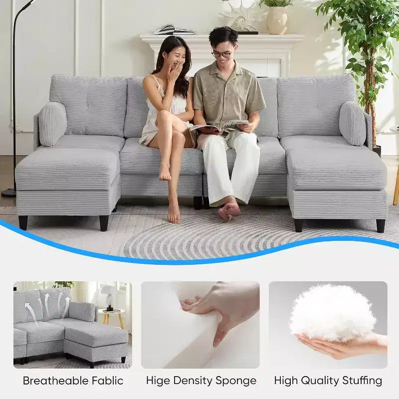 Divano Componibile a U Mjkone 89 con 2 Pouf, Divano a 6 Posti