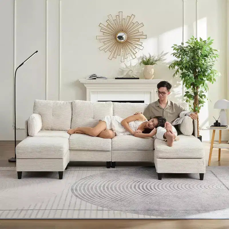 Divano Componibile a U Mjkone 89 con 2 Pouf, Divano a 6 Posti