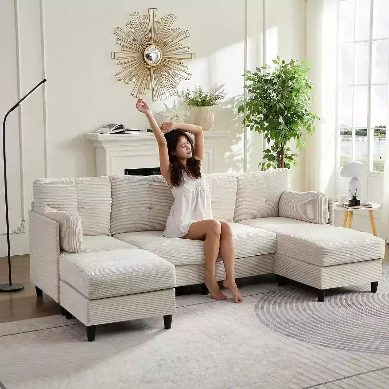 Divano Componibile a U Mjkone 89 con 2 Pouf, Divano a 6 Posti