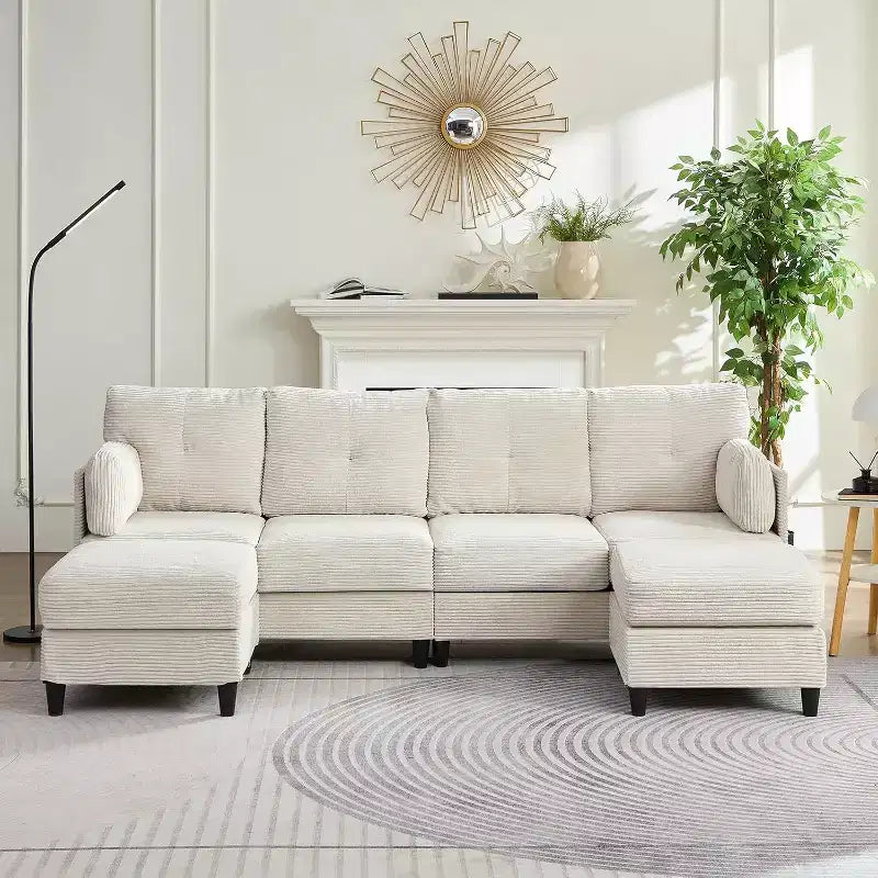 Divano Componibile a U Mjkone 89 con 2 Pouf, Divano a 6 Posti