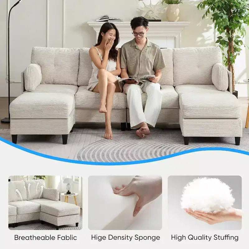 Divano Componibile a U Mjkone 89 con 2 Pouf, Divano a 6 Posti