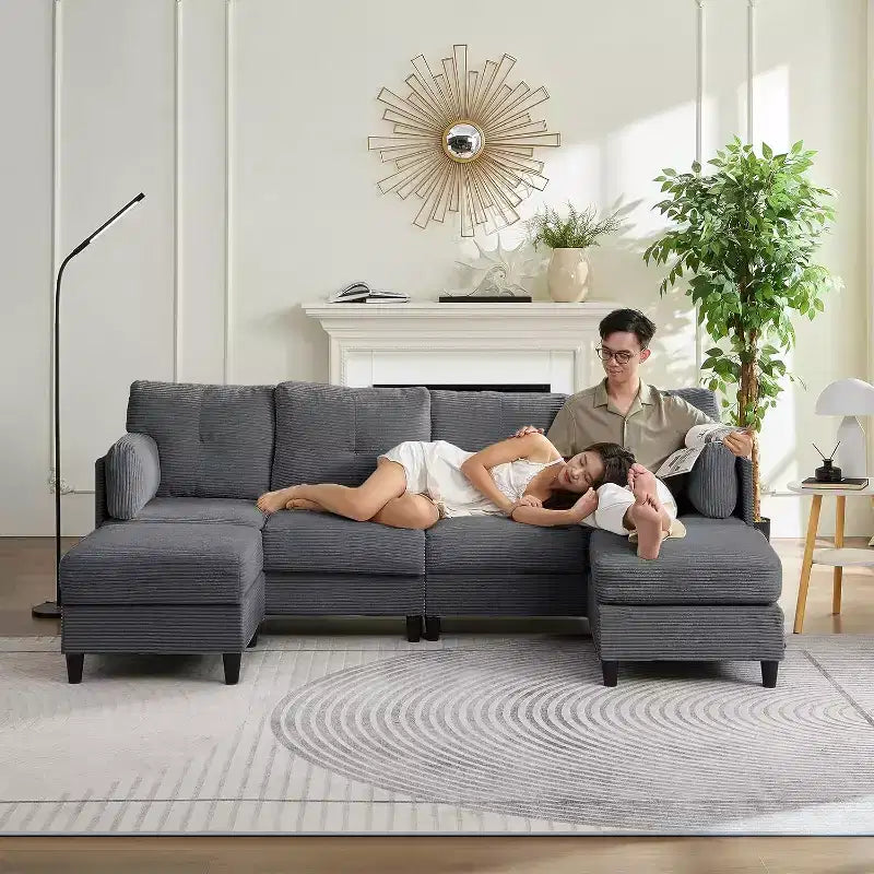 Divano Componibile a U Mjkone 89 con 2 Pouf, Divano a 6 Posti