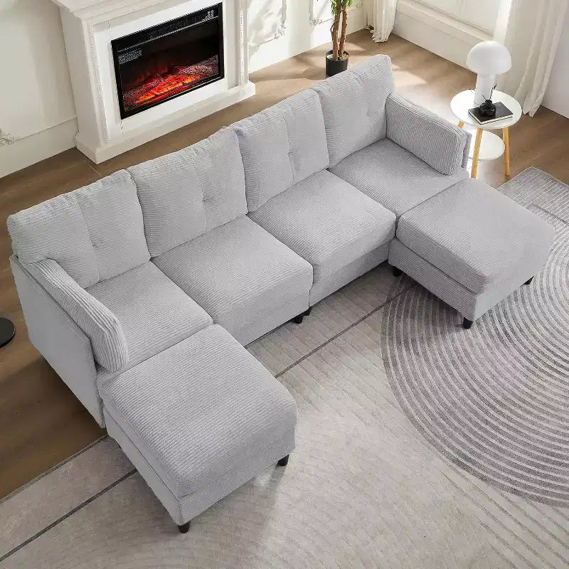 Divano Componibile a U Mjkone 89 con 2 Pouf, Divano a 6 Posti