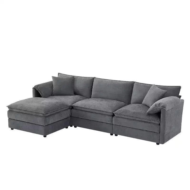 Divano componibile Whisen Modern Design oversized in ciniglia a 4 posti con cuscini doppi e pouf mobili