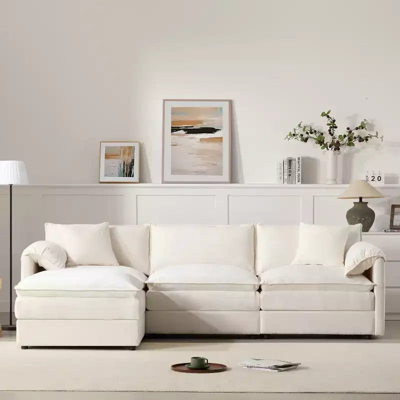 Canapé sectionnel modulaire surdimensionné en chenille Whisen Modern Design, 4 places avec double coussin et poufs mobiles