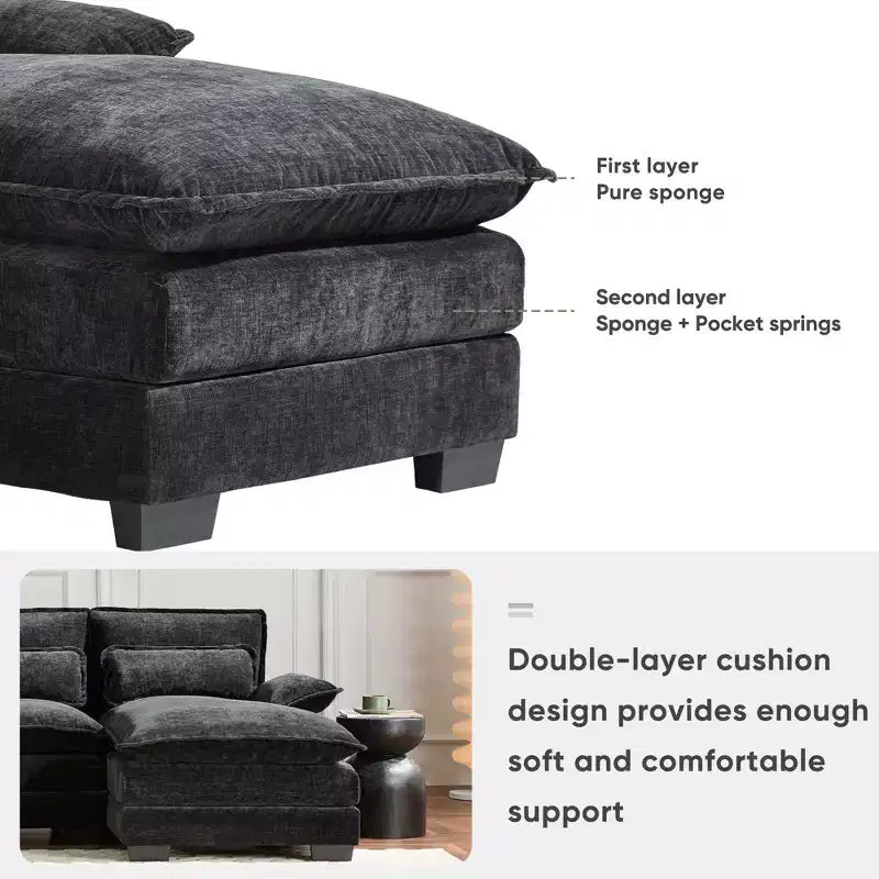 Canapé d'angle en forme de U en chenille Whisen Modern Design avec porte-gobelets et chargeur USB