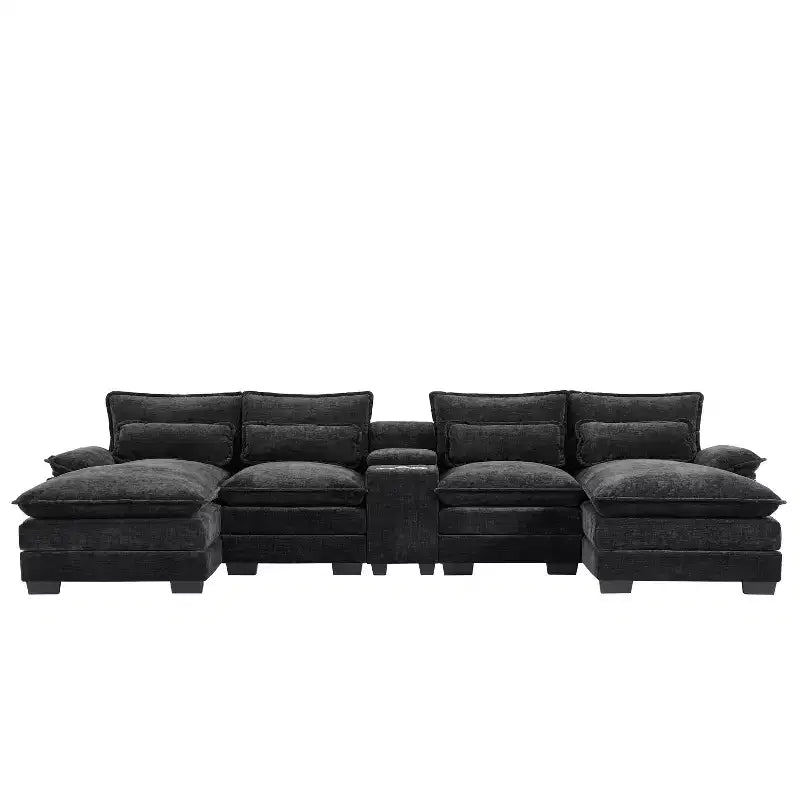 Canapé d'angle en forme de U en chenille Whisen Modern Design avec porte-gobelets et chargeur USB