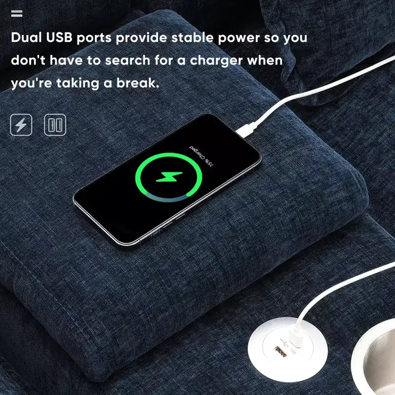 Canapé d'angle en forme de U en chenille Whisen Modern Design avec porte-gobelets et chargeur USB