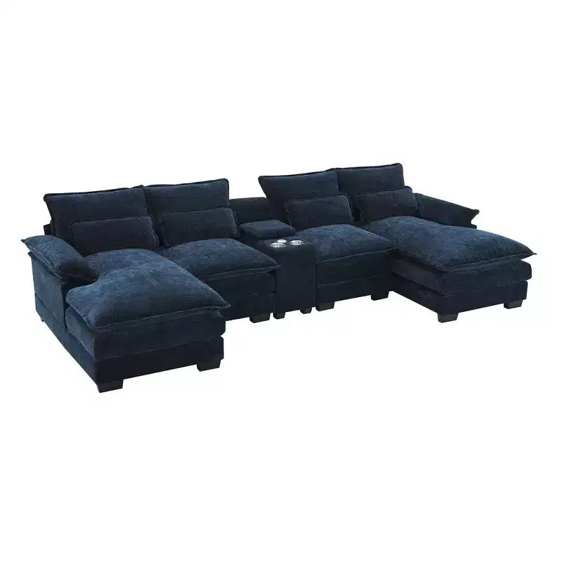 Canapé d'angle en forme de U en chenille Whisen Modern Design avec porte-gobelets et chargeur USB