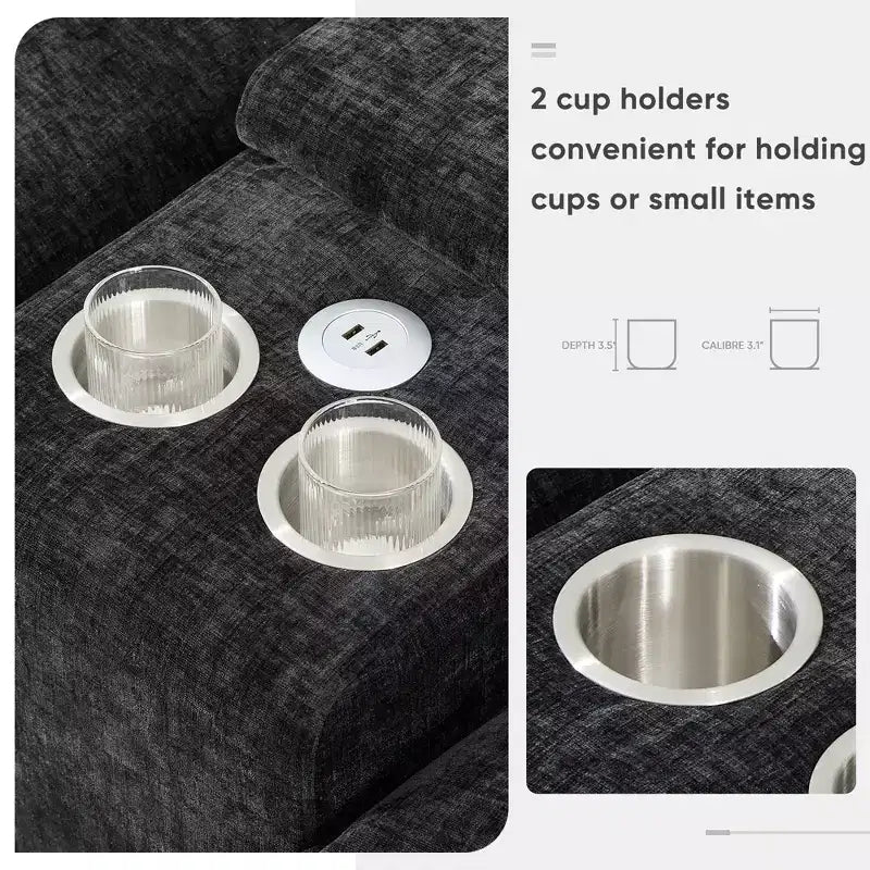 Canapé d'angle en forme de U en chenille Whisen Modern Design avec porte-gobelets et chargeur USB