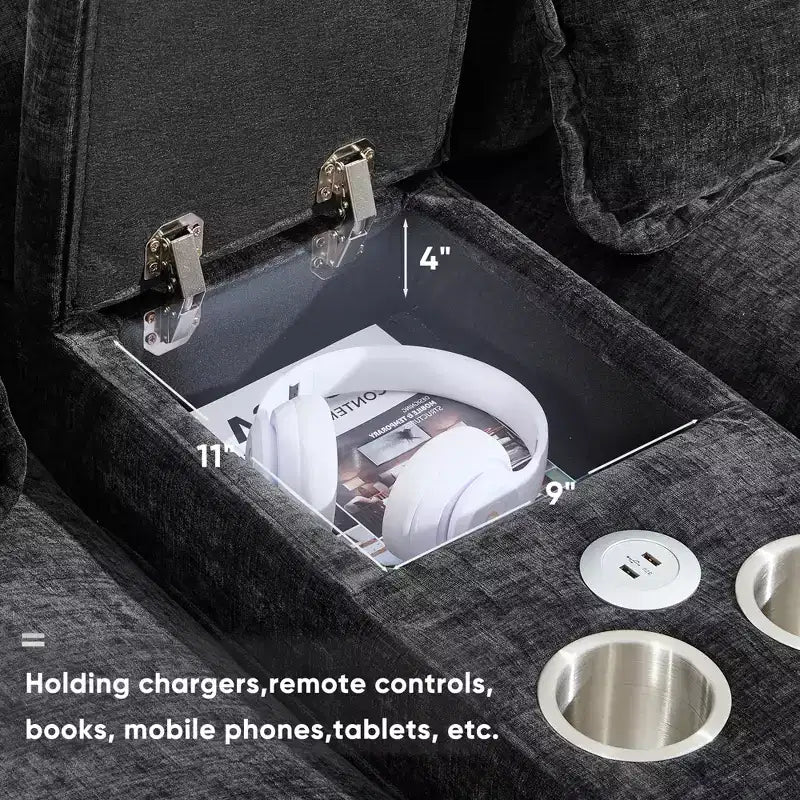 Canapé d'angle en forme de U en chenille Whisen Modern Design avec porte-gobelets et chargeur USB