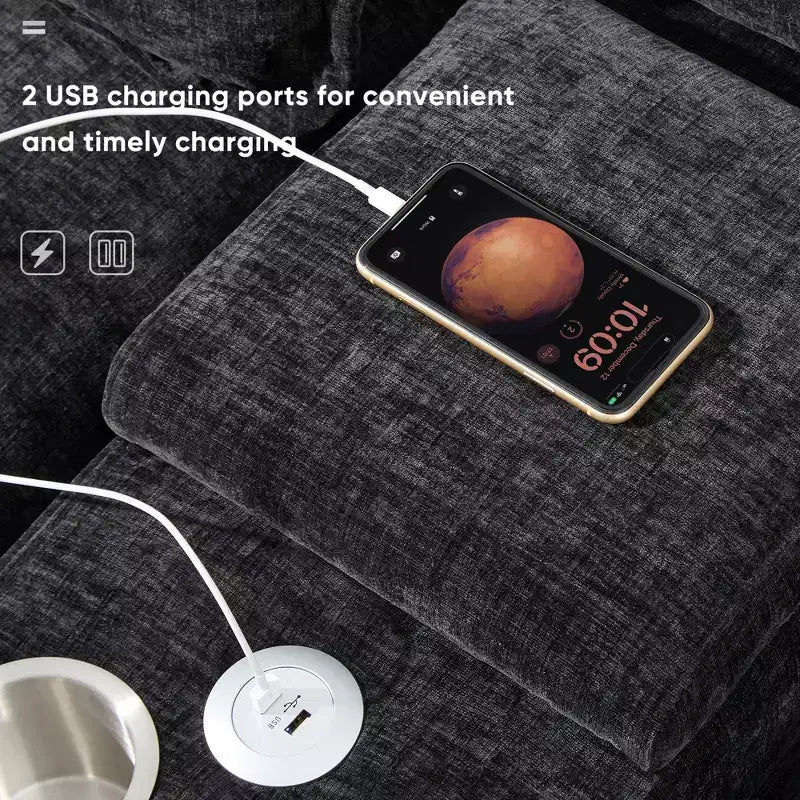 Canapé d'angle en forme de U en chenille Whisen Modern Design avec porte-gobelets et chargeur USB
