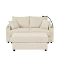 GDFStudio Jean Modern Corduroy 73 Loveseat with Cup Holders, Armrest Storage, Mobile Phone Holder and Ottoman