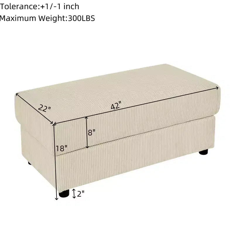 GDFStudio Jean Divanetto Moderno in Velluto a Coste da 73 pollici con Portabicchieri, Vano Portaoggetti nei Braccioli, Porta Cellulare e Pouf