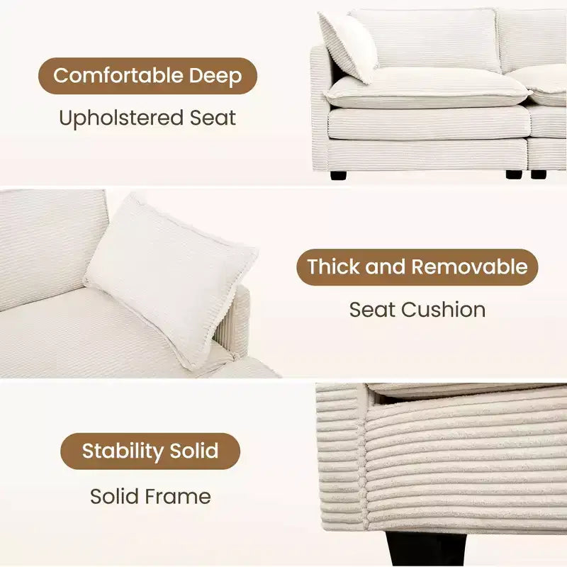 Divano componibile a 5 posti Hyleory in velluto a coste, moderno, di grandi dimensioni, 287 x 201 cm, con pouf e angolare, a forma di U