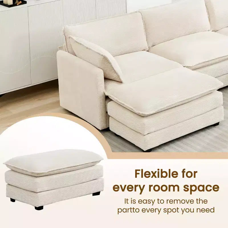 Divano componibile a 5 posti Hyleory in velluto a coste, moderno, di grandi dimensioni, 287 x 201 cm, con pouf e angolare, a forma di U