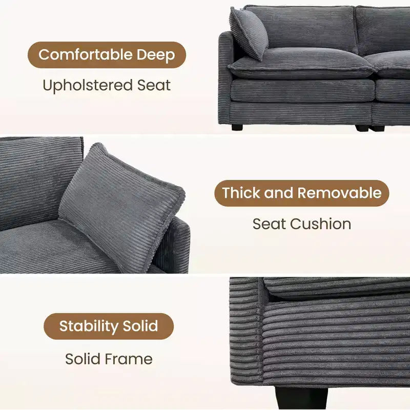 Divano componibile a 5 posti Hyleory in velluto a coste, moderno, di grandi dimensioni, 287 x 201 cm, con pouf e angolare, a forma di U
