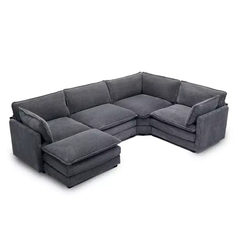 Divano componibile a 5 posti Hyleory in velluto a coste, moderno, di grandi dimensioni, 287 x 201 cm, con pouf e angolare, a forma di U
