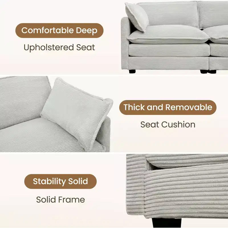 Divano componibile a 5 posti Hyleory in velluto a coste, moderno, di grandi dimensioni, 287 x 201 cm, con pouf e angolare, a forma di U