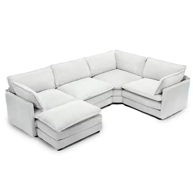 Divano componibile a 5 posti Hyleory in velluto a coste, moderno, di grandi dimensioni, 287 x 201 cm, con pouf e angolare, a forma di U