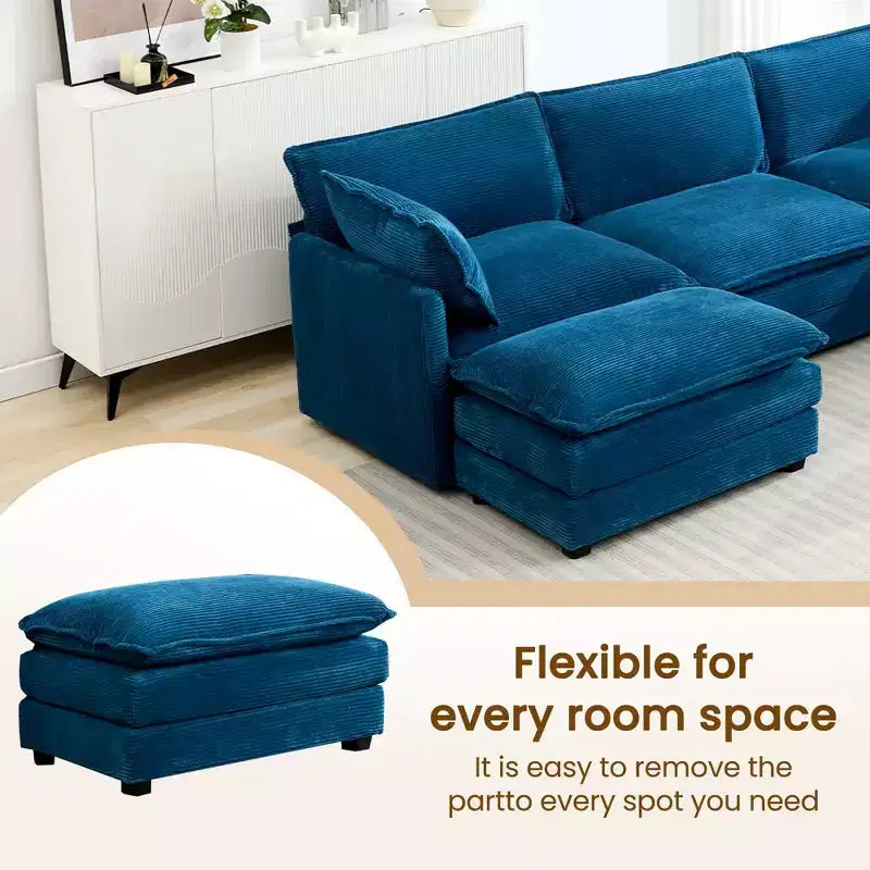 Divano componibile a 5 posti Hyleory in velluto a coste, moderno, di grandi dimensioni, 287 x 201 cm, con pouf e angolare, a forma di U