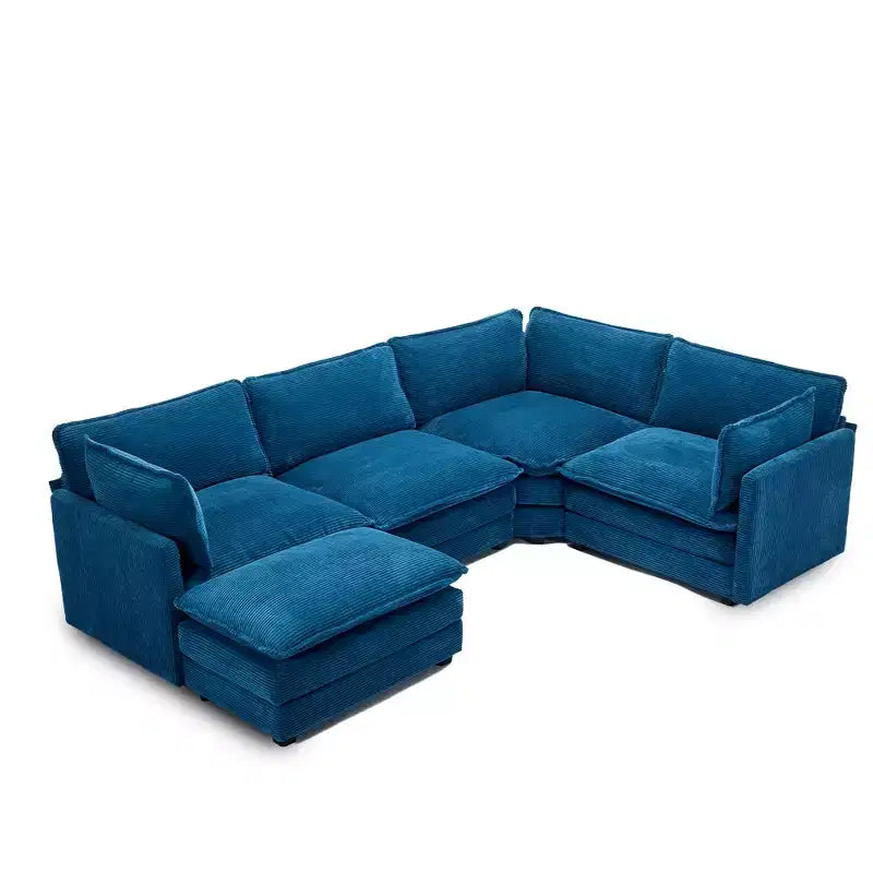 Divano componibile a 5 posti Hyleory in velluto a coste, moderno, di grandi dimensioni, 287 x 201 cm, con pouf e angolare, a forma di U