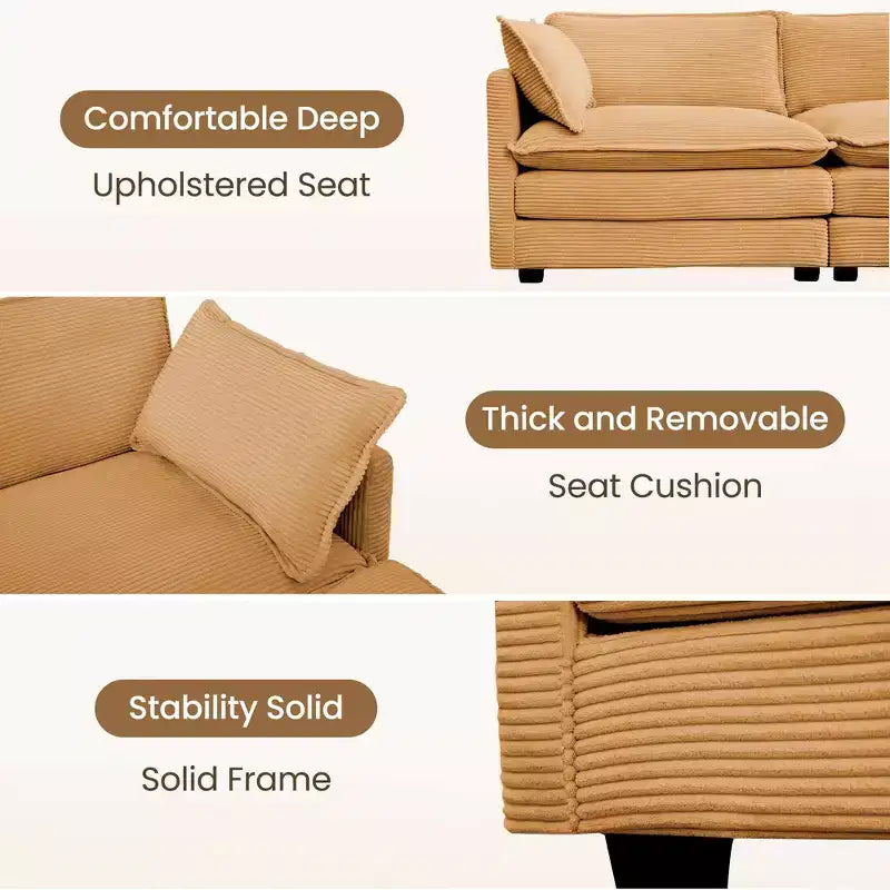 Divano componibile a 5 posti Hyleory in velluto a coste, moderno, di grandi dimensioni, 287 x 201 cm, con pouf e angolare, a forma di U