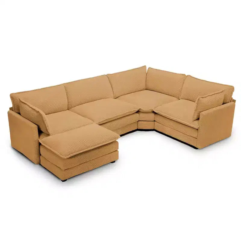 Divano componibile a 5 posti Hyleory in velluto a coste, moderno, di grandi dimensioni, 287 x 201 cm, con pouf e angolare, a forma di U