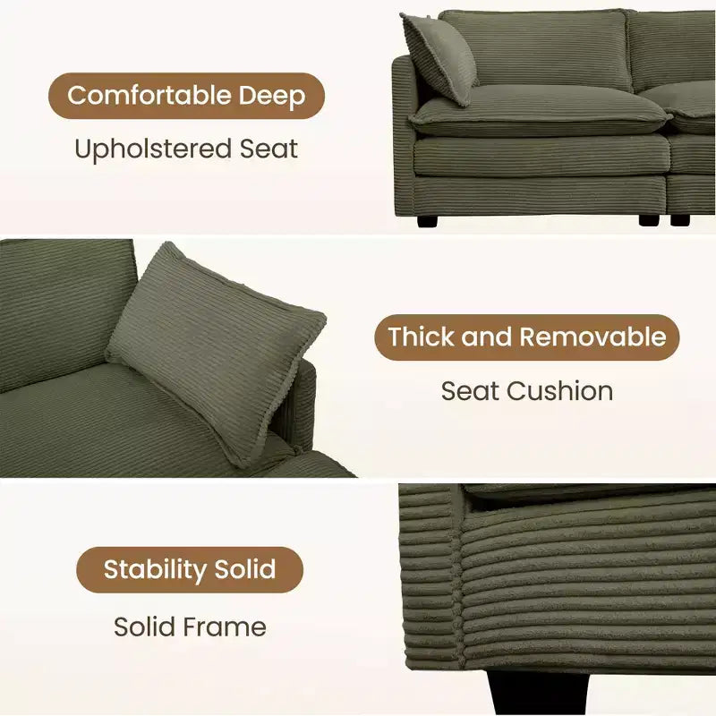 Divano componibile a 5 posti Hyleory in velluto a coste, moderno, di grandi dimensioni, 287 x 201 cm, con pouf e angolare, a forma di U