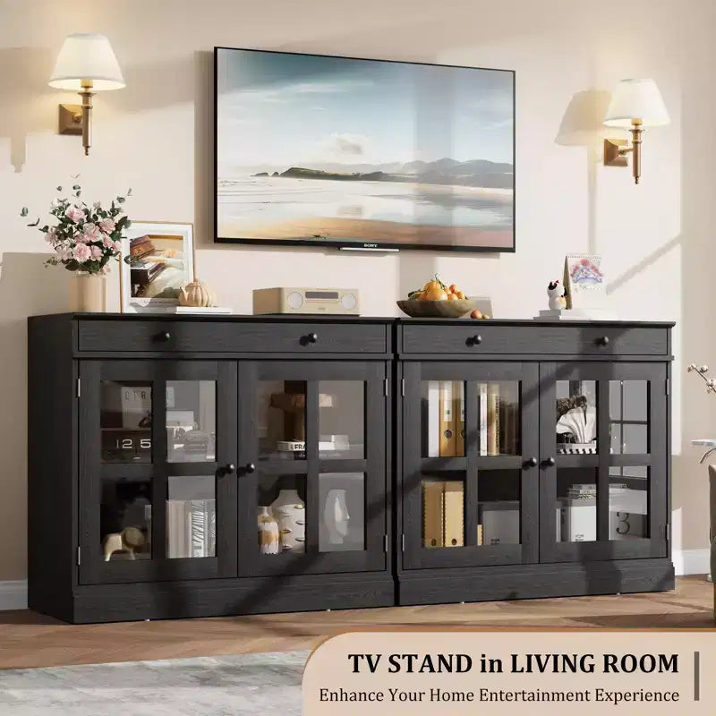35,4 Credenze e Buffet con ante, Credenza da Cucina con antine in vetro, Buffet Moderno con cassetti, Credenza Bianca