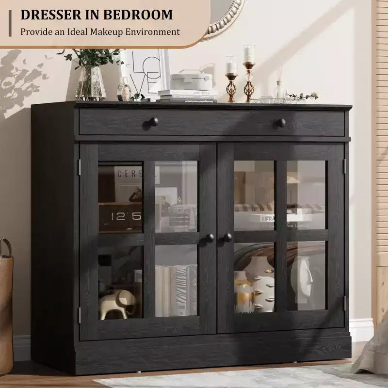 35,4 Credenze e Buffet con ante, Credenza da Cucina con antine in vetro, Buffet Moderno con cassetti, Credenza Bianca
