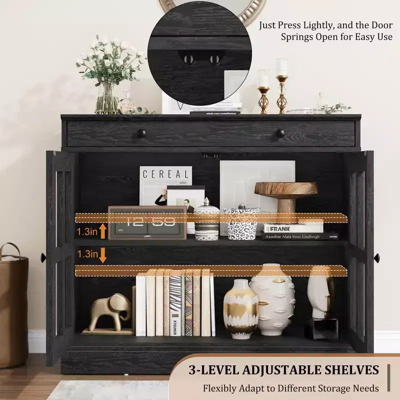 35,4 Credenze e Buffet con ante, Credenza da Cucina con antine in vetro, Buffet Moderno con cassetti, Credenza Bianca
