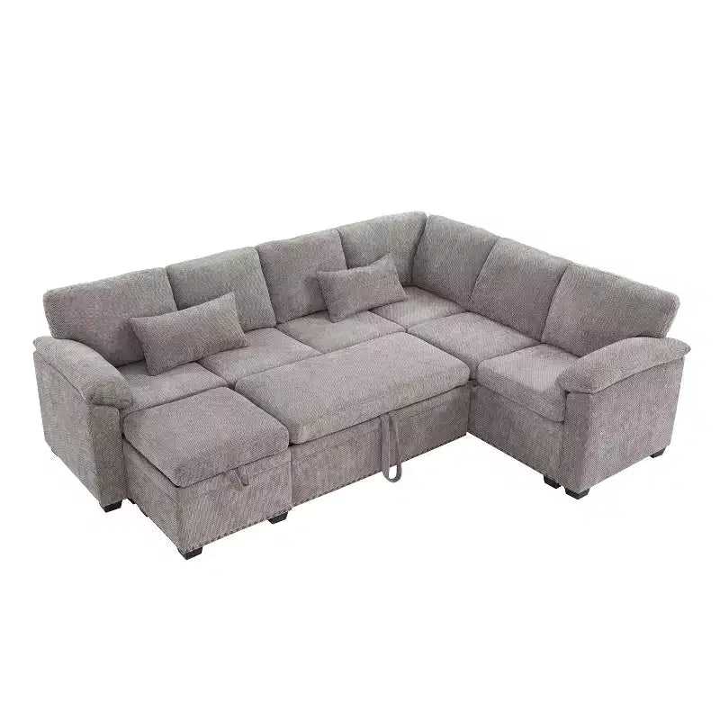 Divano sezionale angolare a L da 97" con pouf contenitore, divano angolare a 7 posti in tessuto ciniglia con 2 cuscini per soggiorno - ModernLuxe