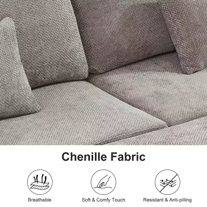 Divano sezionale angolare a L da 97" con pouf contenitore, divano angolare a 7 posti in tessuto ciniglia con 2 cuscini per soggiorno - ModernLuxe