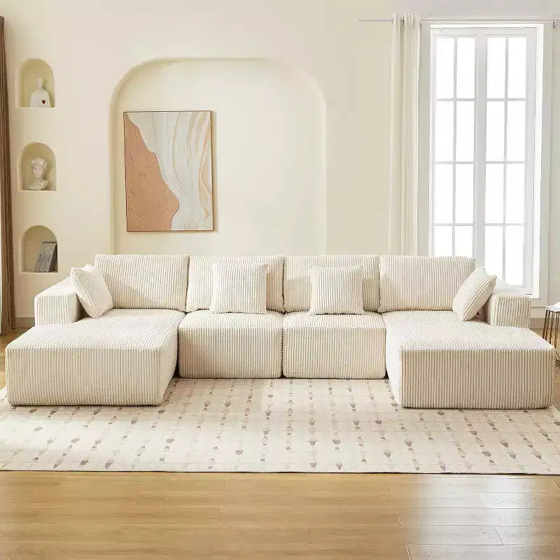 137 Sectional Couch Cloud Modular Modern U-Shaped Sofa with Chaise Lounge, Corduroy Fabric, No Assembly Required