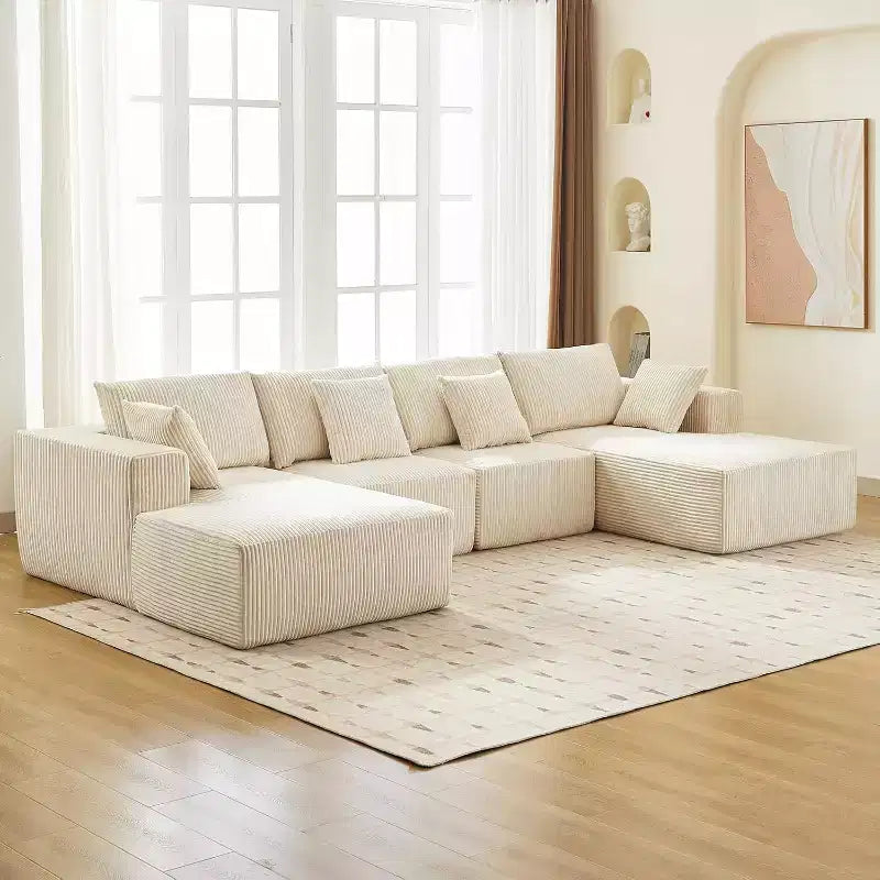Divano Sezionale Cloud Modulare Moderno a U con Chaise Longue, in Tessuto Cordoncino, Nessun Montaggio Richiesto (137 Sezioni)